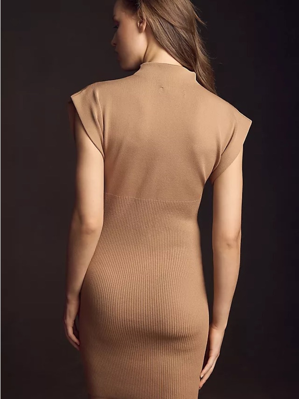 Anthropologie Camel-Tan Mini Sweater Dress Cap Sleeve Knit Size L - Picture 2 of 9